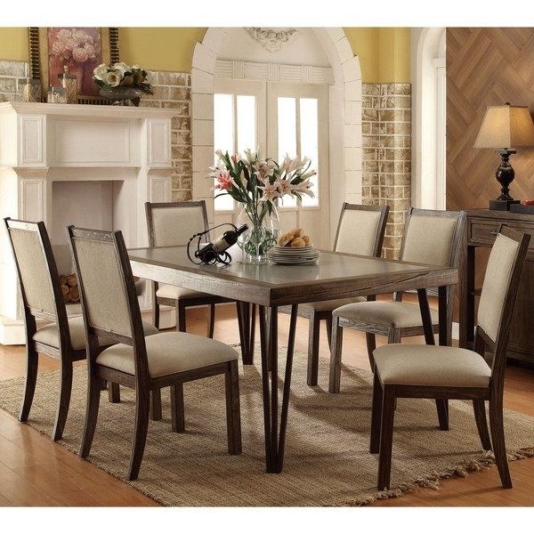 Shop Furniture Of America Hailey Rustic 7 Piece Weathered Elm Dining In Fashionable Natural Wood & Recycled Elm 87 Inch Dining Tables (View 16 of 20)