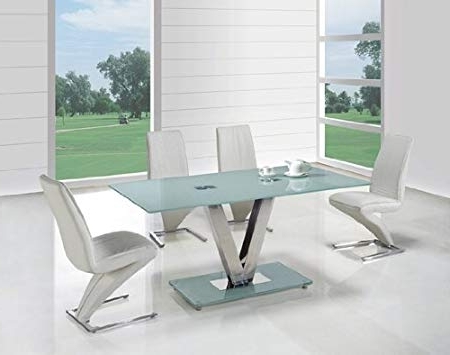 Smoked Glass Dining Tables And Chairs Inside Latest V Frosted Glass Dining Table + 4 G613 Dining Chairs: Amazon.co.uk (Photo 3 of 20)