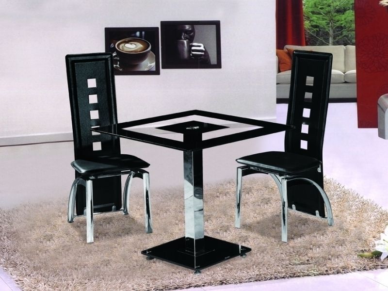 Square Black Glass Dining Tables Within Current Small Square Black Glass Dining Table With 2 Chairs – Homegenies (Photo 1 of 20)
