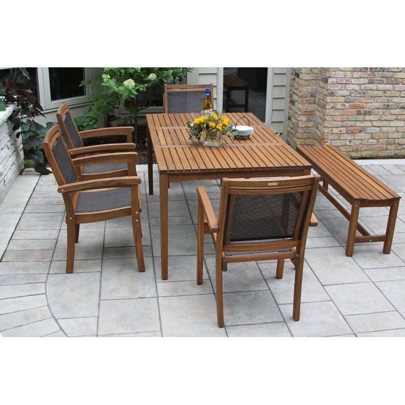 The Bay Isle Home 6 Pieces Brazilian Eucalyptus And Sling Dining Set Pertaining To Trendy Jaxon 7 Piece Rectangle Dining Sets With Upholstered Chairs (View 17 of 20)