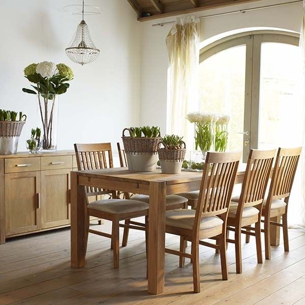 The Hannover Oak Dining Room Table, 4 Fabric Chairs And Sideboard Intended For Latest Oak Dining Set 6 Chairs (Photo 16 of 20)