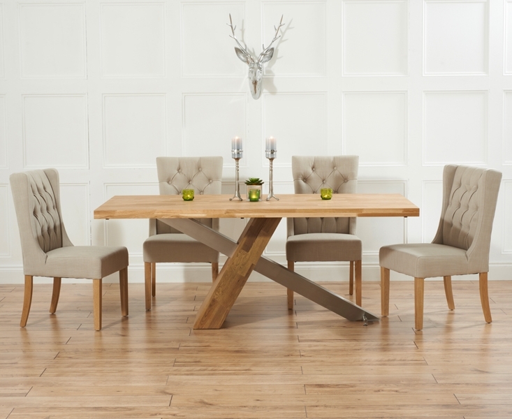 Trendy Chateau 225cm Solid Oak And Metal Dining Table With Safia Fabric Chairs Throughout Dining Tables And Fabric Chairs (Photo 15 of 20)