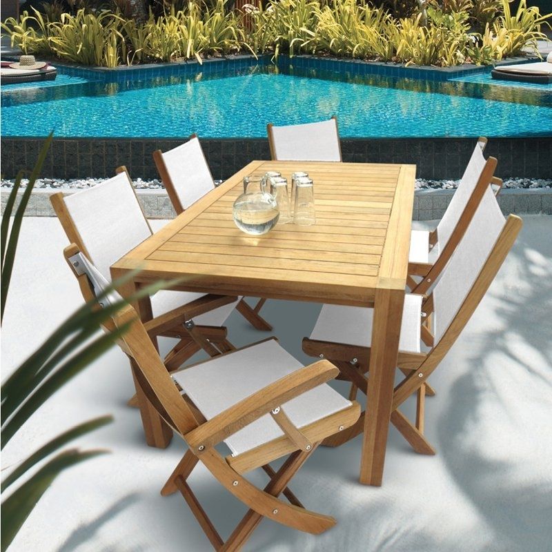 Trendy Royal Teak 63 In. Comfort Table 7 Piece Patio Dining Set With For Valencia 72 Inch 7 Piece Dining Sets (Photo 16 of 20)