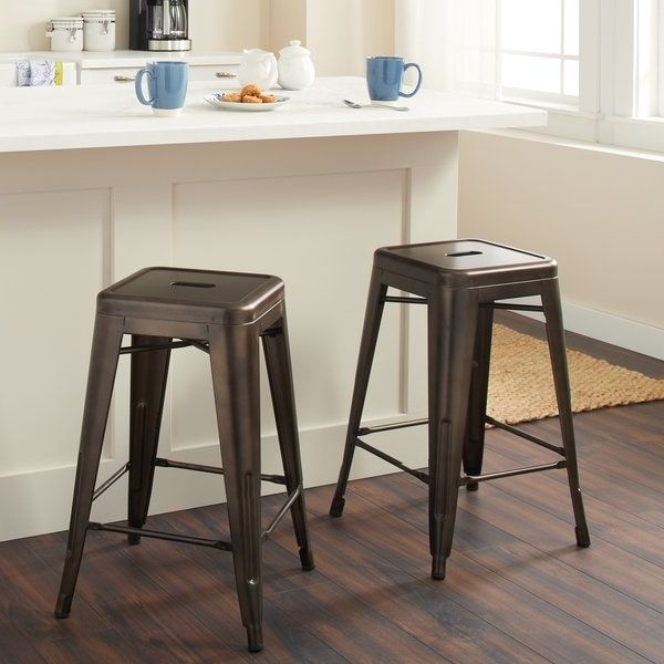 Trendy Shop Tabouret 24 Inch Vintage Patina Backless Counter Stool (set Of Within Laurent 7 Piece Counter Sets With Upholstered Counterstools (View 2 of 20)