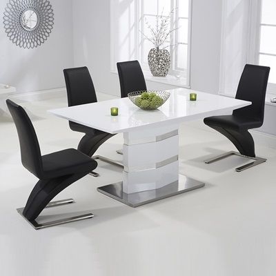 Trendy White Dining Tables And 6 Chairs With Stenson High Gloss White Dining Table With 6 Harvey Black Chairs (Photo 1 of 20)