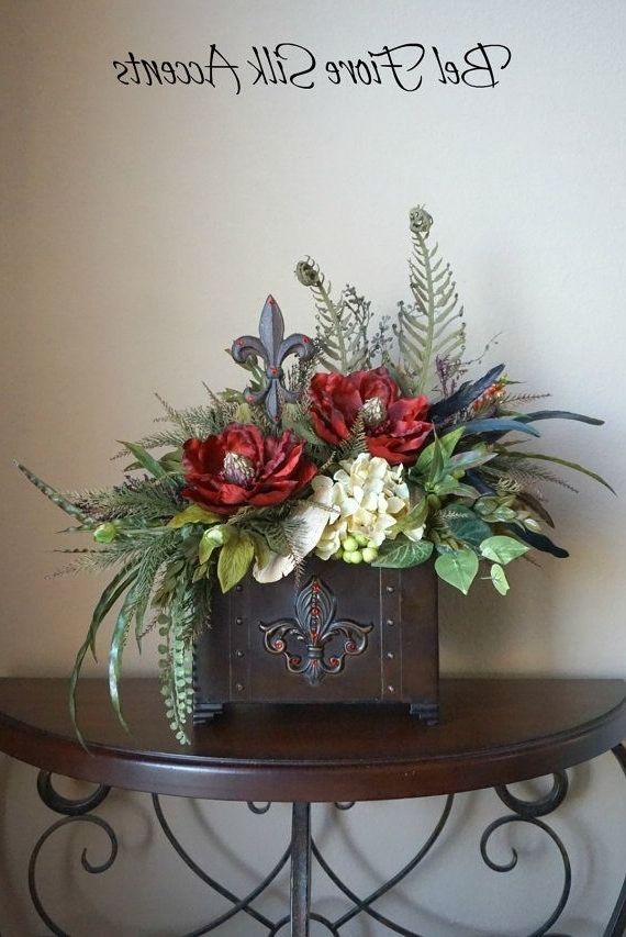 Tuscan Decor, Silk Flower Arrangement, Dining Table, Centerpiece Throughout Current Artificial Floral Arrangements For Dining Tables (View 4 of 20)
