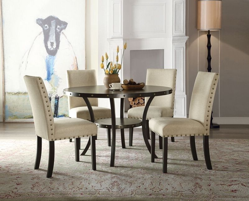 Valencia 5 Piece Round Dining Sets With Uph Seat Side Chairs In 2017 Acme 72055 52 5 Pc Hadas Walnut Finish Wood 48" Round Metal Frame (Photo 9 of 20)