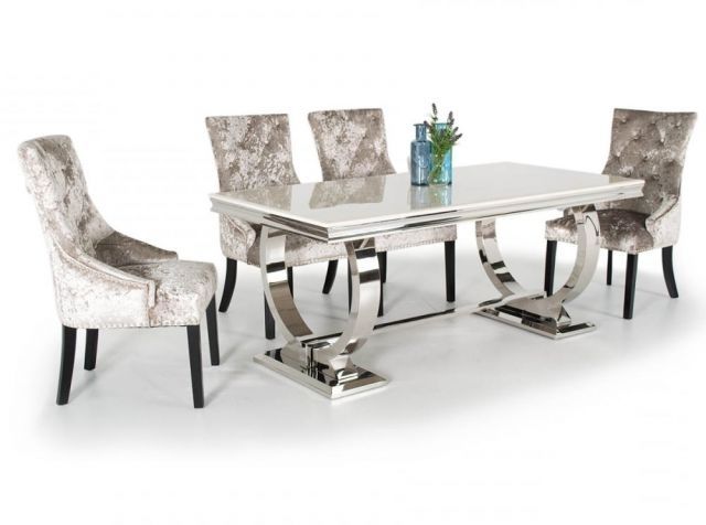 Vida Living Arianna Marble And Chrome Dining Table With Eden Suede Pertaining To Best And Newest Chrome Dining Sets (View 1 of 20)