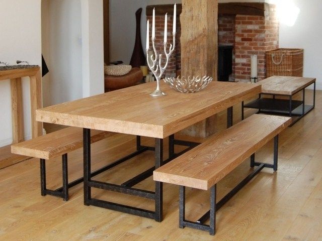 Vintage Wooden Dining Table And Chairs Three Piece Solid Wood Patio In Most Recently Released Iron And Wood Dining Tables (Photo 10 of 20)