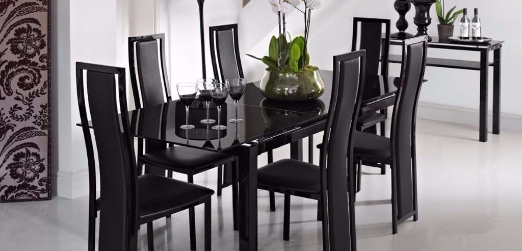 Well Known Black Glass Dining Tables With 6 Chairs Regarding Extending Black Glass Dining Table And 6 Chairs ( Noir Range From (Photo 2 of 20)