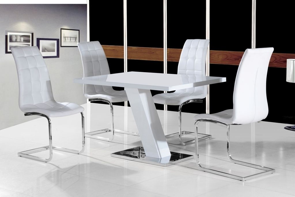 Well Known Black Gloss Dining Tables And Chairs With Regard To Grazia White High Gloss Contemporary Designer 120 Cm Compact Dining (Photo 5 of 20)