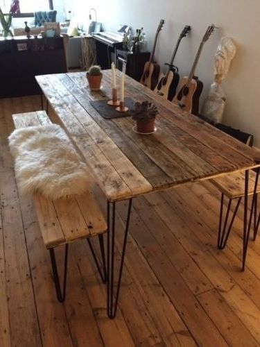 Well Known Cheap Reclaimed Wood Dining Tables With Regard To Reclaimed Wood Dining Table And X2 Benches With Hairpin Legs. Free (Photo 5 of 20)
