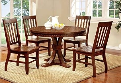 Well Known Dark Round Dining Tables Intended For Amazon – Furniture Of America Castile 5 Piece Transitional Round (View 7 of 20)