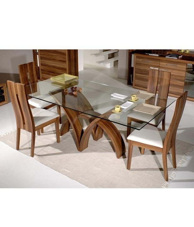 Well Known Dream Furniture Teak Wood 6 Seater Luxury Rectangle Glass Top Dining Within 6 Seater Glass Dining Table Sets (Photo 1 of 20)