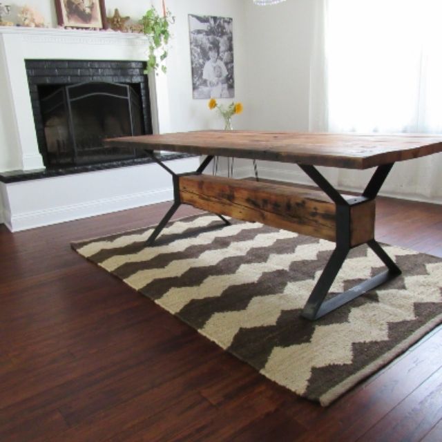 Well Known Handmade Industrial Trestle Reclaimed Wood Dining Tablethe Urban Inside Cheap Reclaimed Wood Dining Tables (Photo 8 of 20)