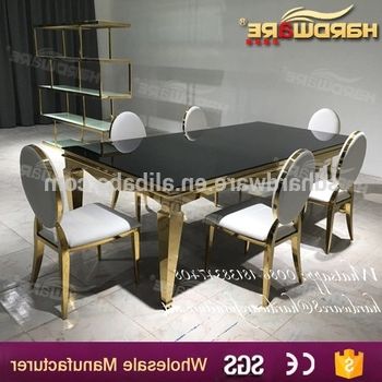 Well Known Hotel Gold Stainless Steel Mirror Glass Top Wedding Dining Table With Mirror Glass Dining Tables (Photo 17 of 20)