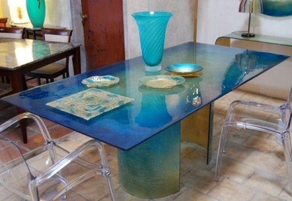 Featured Photo of Top 20 of Blue Glass Dining Tables