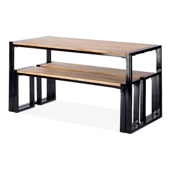 Well Liked Cult Living Gastro Solid Wood Table And Benches Set Black 140cm With Regard To Dining Tables And 2 Benches (View 14 of 20)