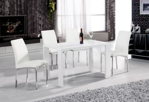 Well Liked High Gloss White Dining Tables And Chairs Intended For Peru High Gloss White Dining Table With 4 Faux Leather Chairs In (View 11 of 20)