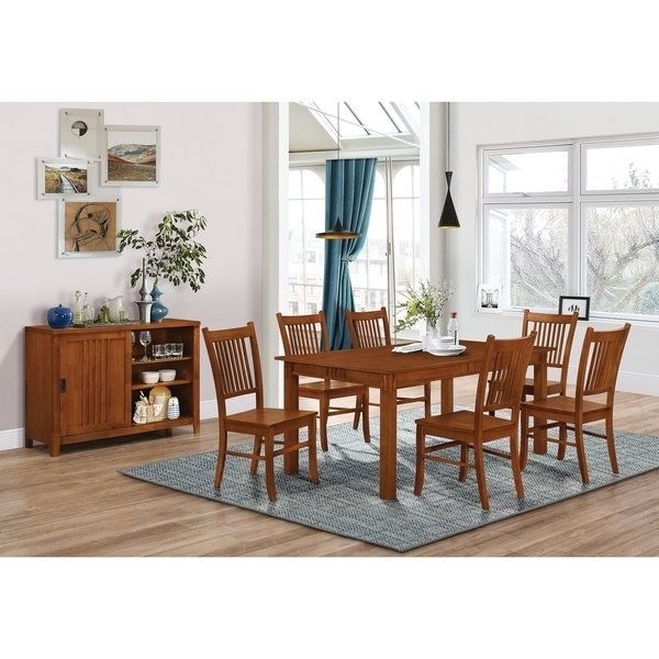 Well Liked Shop Marbrisa Mission Oak 7 Piece Dining Set – Free Shipping Today Intended For Craftsman 7 Piece Rectangular Extension Dining Sets With Arm & Uph Side Chairs (View 2 of 20)