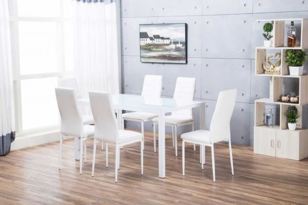 White Dining Tables For Most Recent Designer Rectangle White Dining Table & 6 Chairs Set (View 12 of 20)