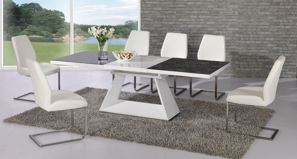 White Gloss And Glass Dining Tables With Regard To 2017 White High Gloss Extending Black Glass Dining Table And 8, High (Photo 13 of 20)