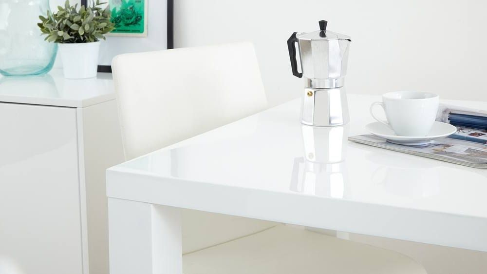 White Gloss Dining Tables 140cm Intended For Most Up To Date Fern White Gloss Extending Dining Table (Photo 12 of 20)