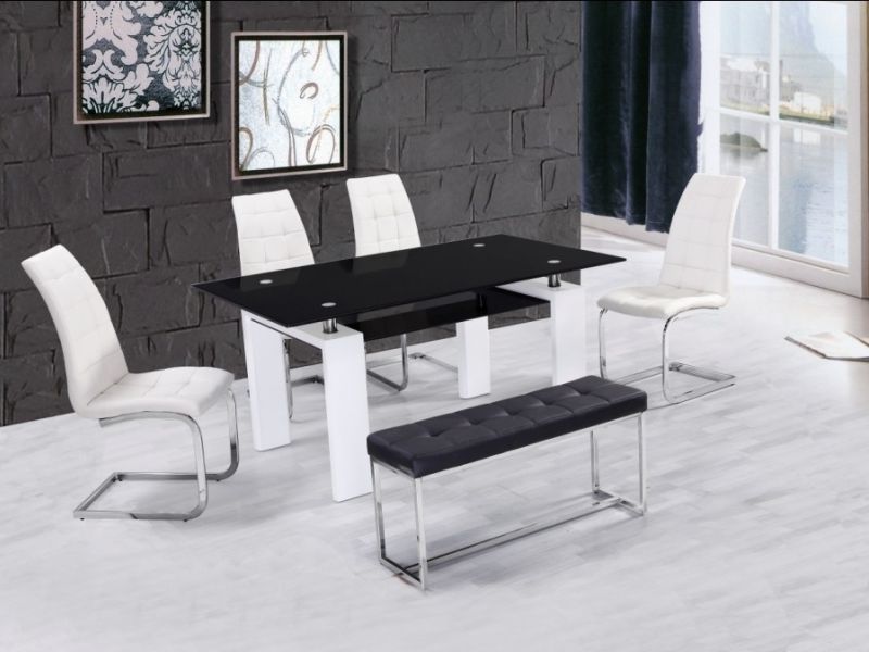 Widely Used Black Glass Dining Tables And 4 Chairs In High Gloss Glass Dining Table With 4 Chairs & Bench – Homegenies (Photo 5 of 20)