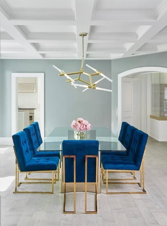 Widely Used Blue Dining Tables Intended For Jonathan Adler Goldfinger Blue Velvet Dining Chairs Frame A Stunning (Photo 1 of 20)