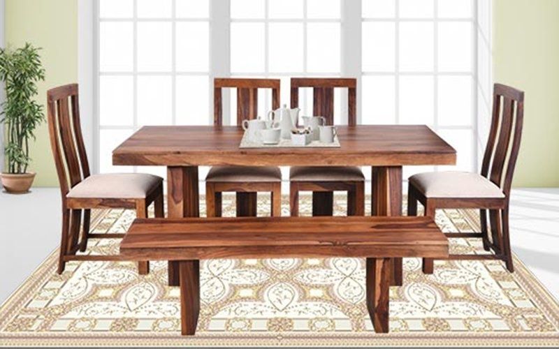Widely Used Dining Sets Within Buy Royaloak Crystal 6 Seater Sheesham Wood Dining Set With Bench (Photo 8 of 20)