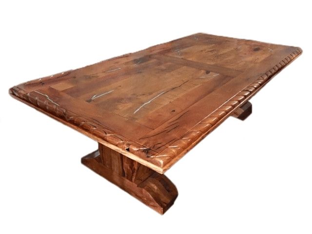 Widely Used Dining Tables 120x60 In Rope Edge Pedestal Rustic Dining Table Turquoise Inlay – Traditional (View 18 of 20)