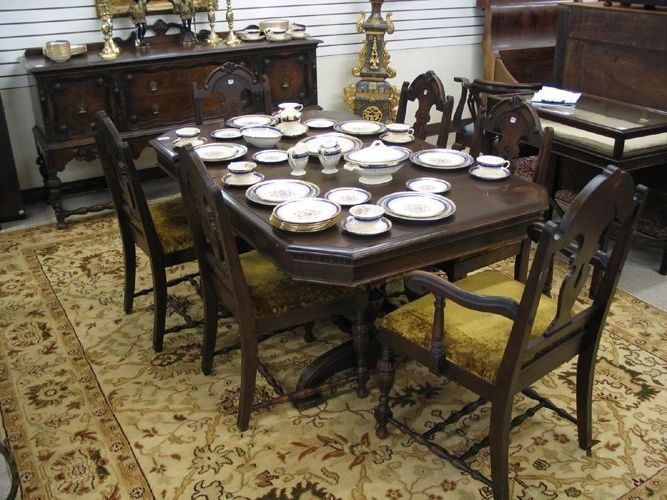 Wyatt 6 Piece Dining Sets With Celler Teal Chairs With Fashionable Eight Piece Walnut Dining Set, Baker Furniture Co (View 3 of 20)