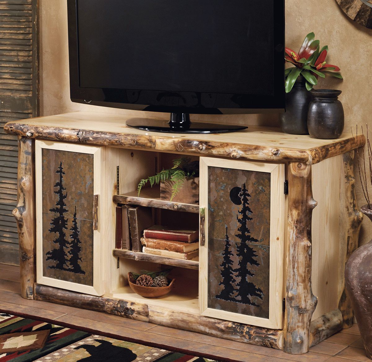 2017 Rustic Tv Stands With Rustic Tv Console Attractive Aspen Log Natural Slate Tv Pertaining (View 12 of 20)