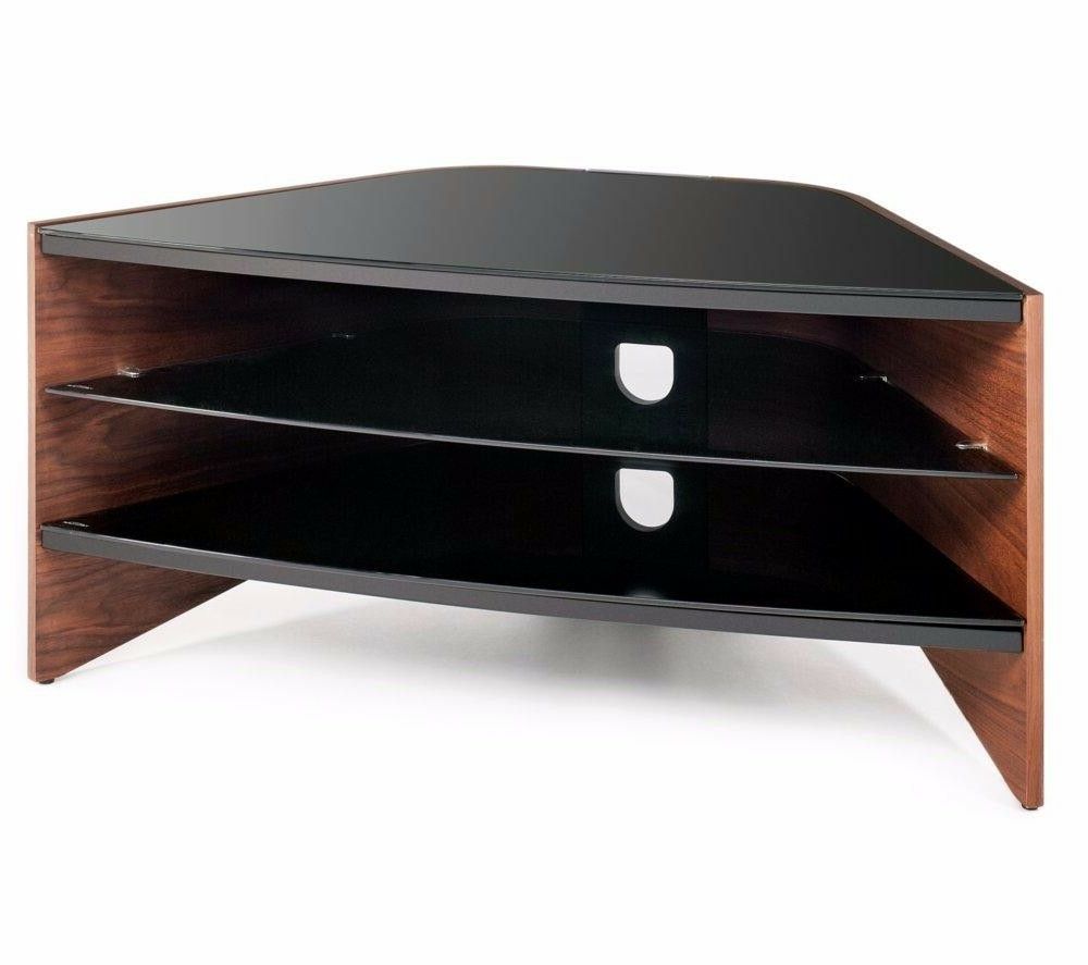 2017 Techlink Corner Tv Stands Regarding Curved Corner Tv Stand Techlink Riva Oak Side Panels And Black Glass (View 5 of 20)