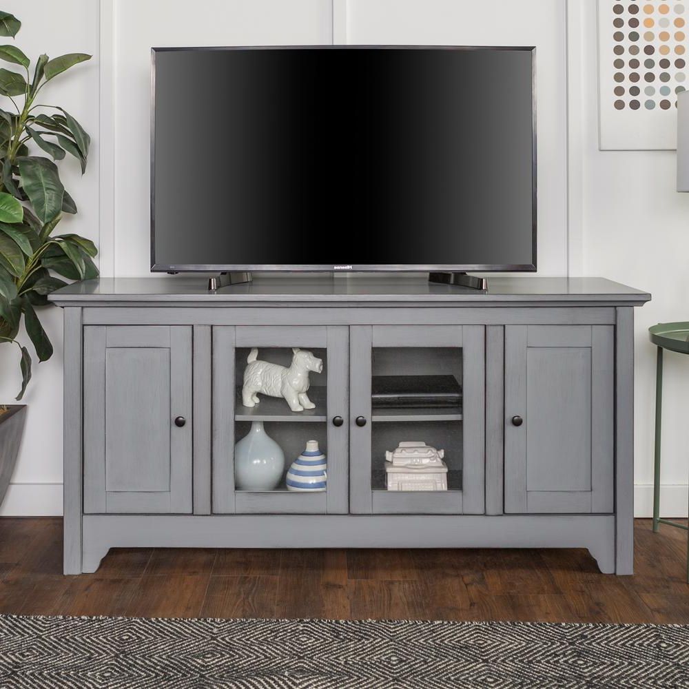 2017 Walker Edison Furniture Company 52 In. Antique Grey Storage Console Intended For Grey Wood Tv Stands (Photo 2 of 20)