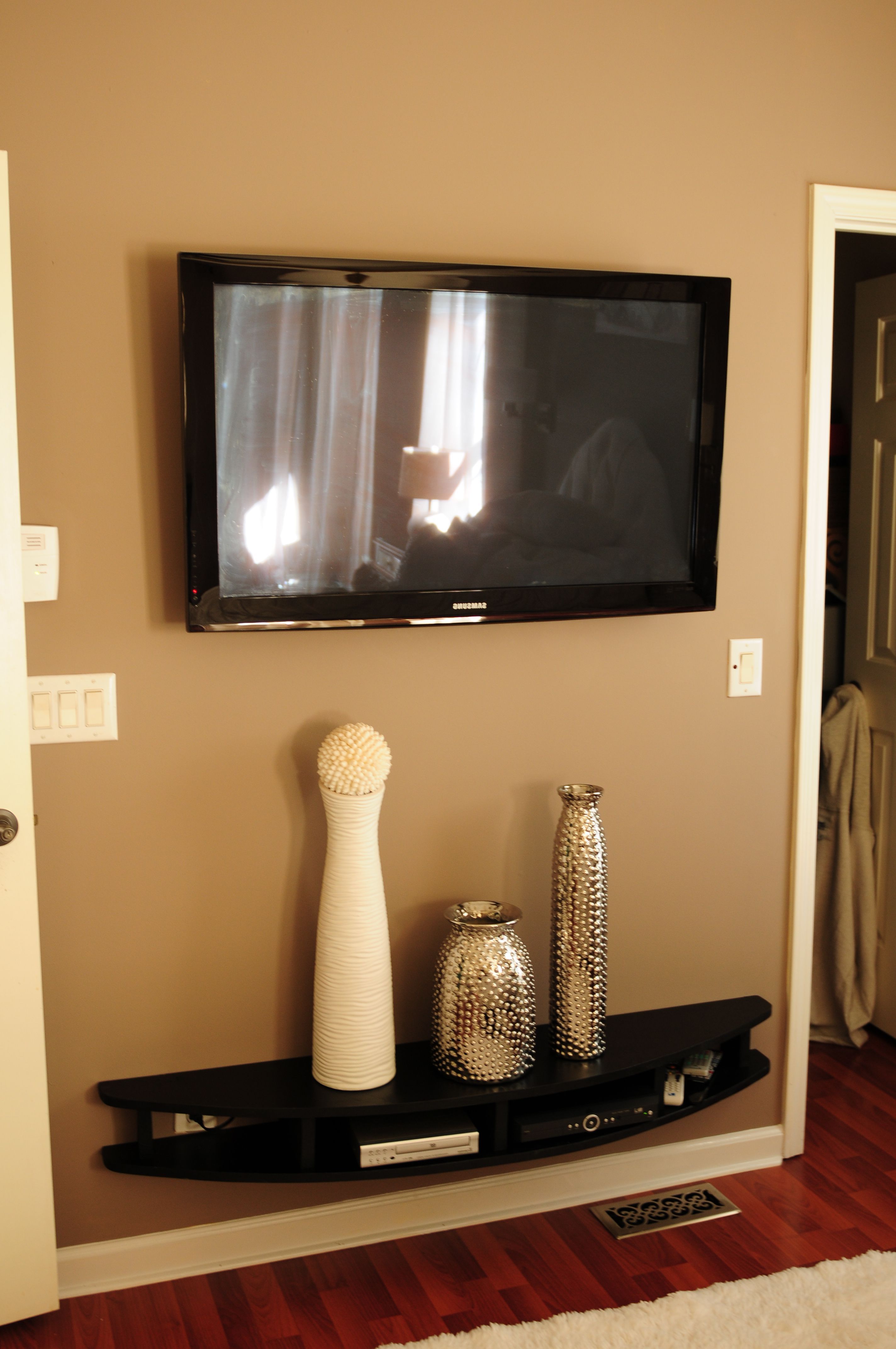 2017 Wall Mounted Tv Stands With Shelves In Hubby Built Modern Shelves To Wall Mount Under Tv (View 3 of 20)