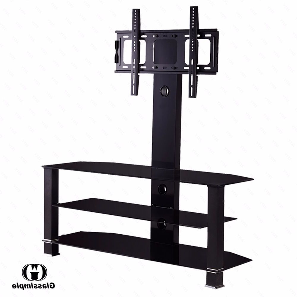 2018 Cantilever Glass Tv Stands Intended For 32" 55" Tempered Glass Tv Stand Console Media With Bracket Plasma (Photo 13 of 20)