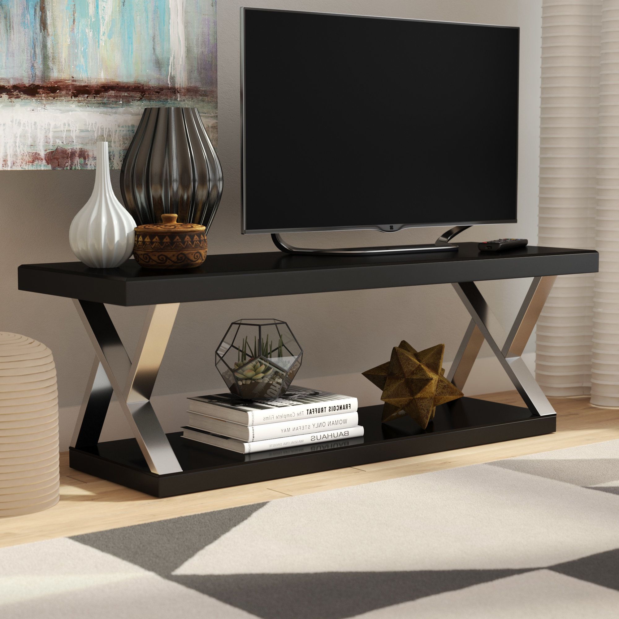2018 Home Loft Concept Tv Stands With Regard To Ivy Bronx Elmer Double V Design Modern Tv Stand For Tvs Up To 65 (Photo 6 of 20)