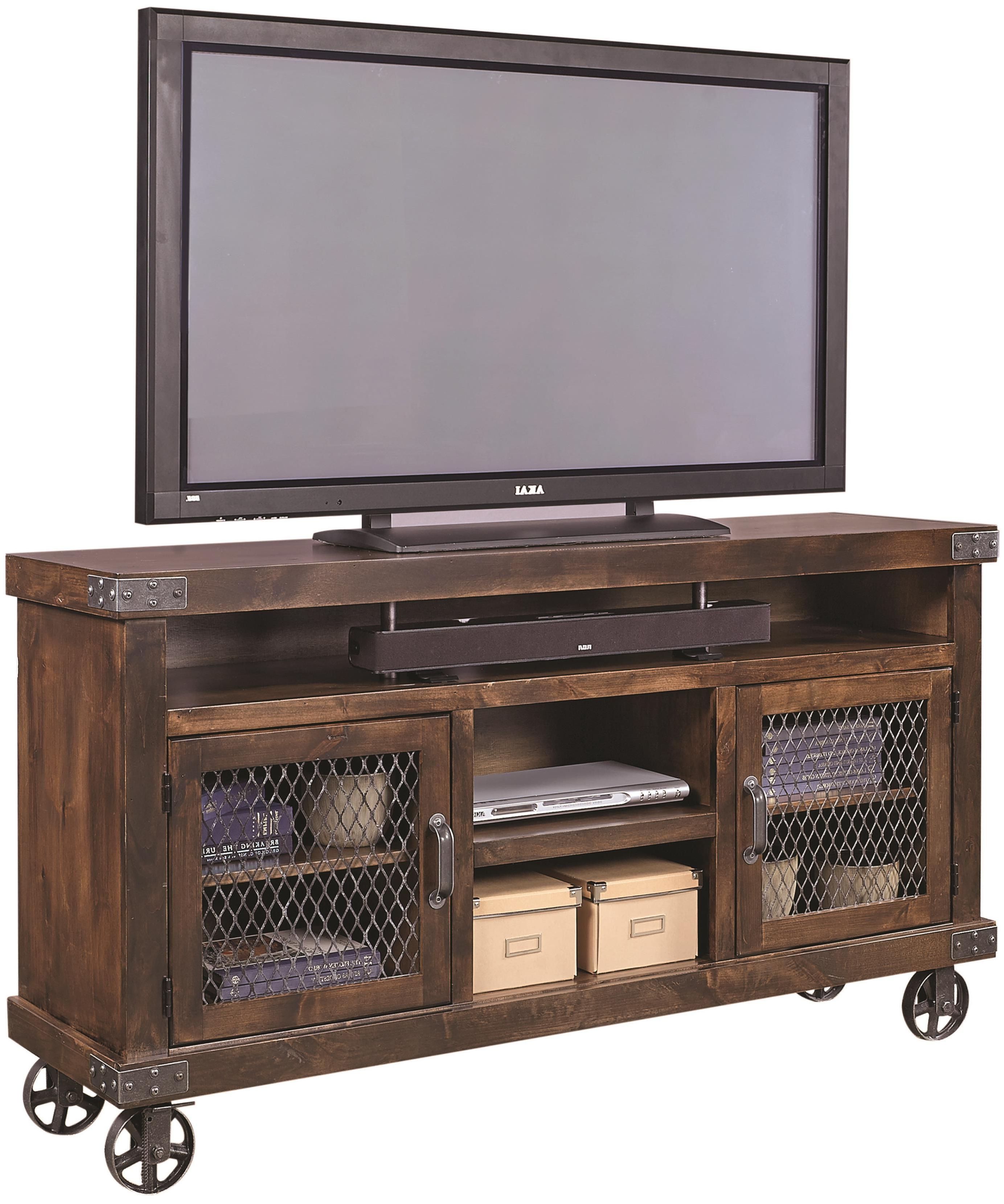 2018 Rustic Wood Tv Cabinets With Industrial 65" Console With Metal Castersaspenhome In 2019 (Photo 8 of 20)