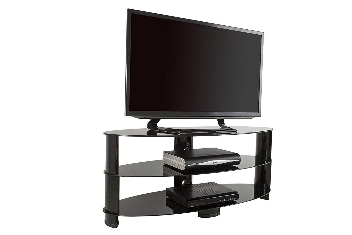 Amazon: Avf Ovl1200bb A Oval Tv Stand, Black And Black Glass Throughout Well Known Preston 66 Inch Tv Stands (Photo 14 of 20)