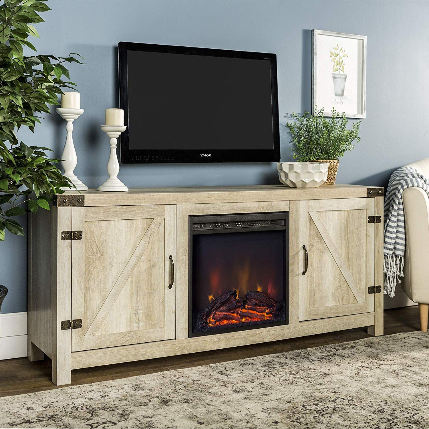Amazon: We Furniture Az58fpbdwo Fireplace Stand, White Oak Within Popular Kilian Grey 49 Inch Tv Stands (View 2 of 20)