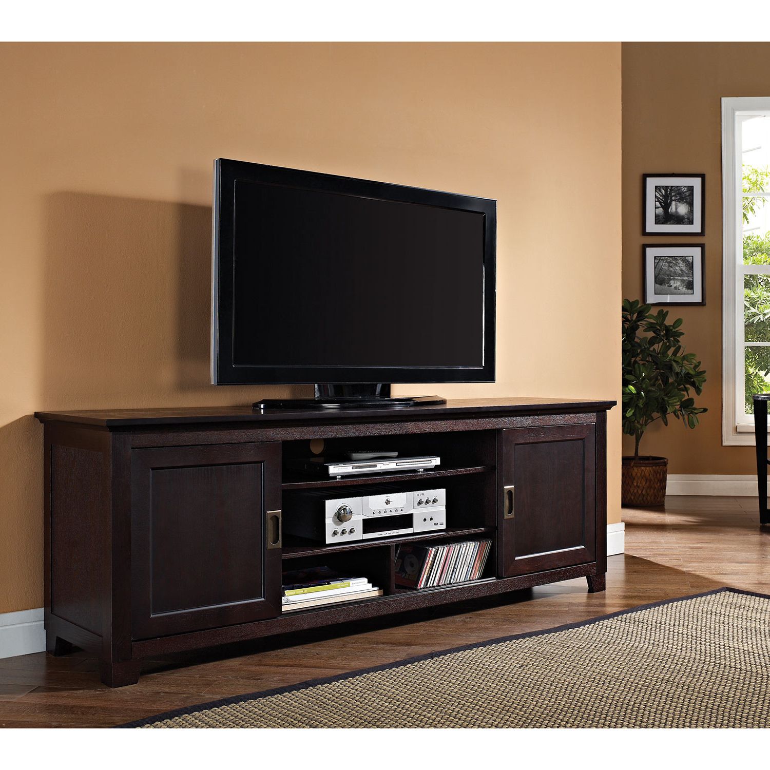 Annabelle Cream 70 Inch Tv Stands Inside Most Recently Released Idyllic Walker Edison Tv Stand Espresso Tv Stands Canada To Dark (View 7 of 20)