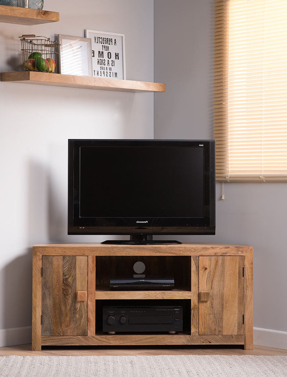 Best And Newest Dakota Light Mango Corner Tv Unit Cabinet Shelves Solid Wood Indian For Mango Tv Units (Photo 14 of 20)