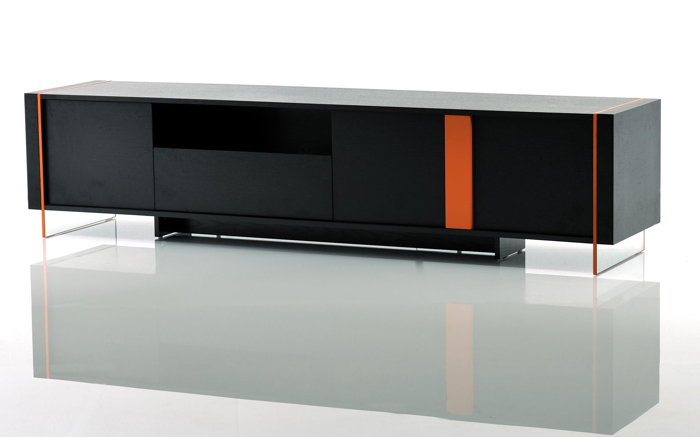 Best And Newest Floating Tv Cabinets Pertaining To Contemporary Black Oak And Orange Floating Tv Stand Austin Texas Vvis (View 17 of 20)