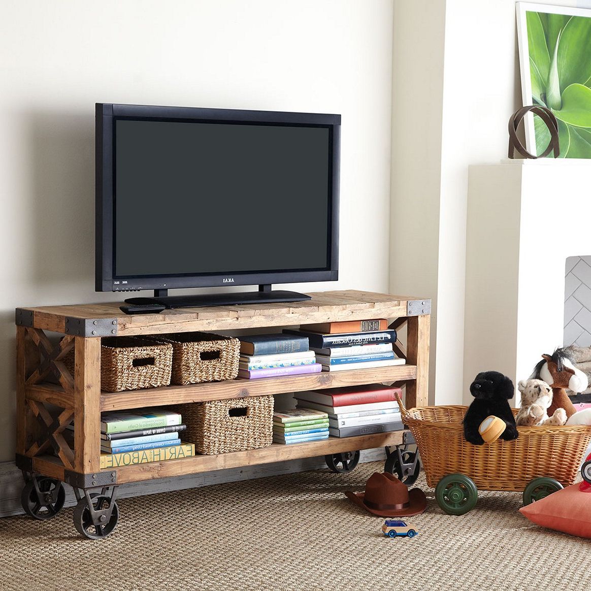 Featured Photo of 2024 Best of Wooden Tv Stand with Wheels