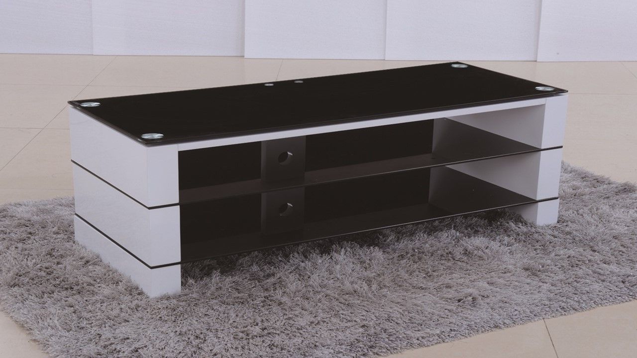 Black Gloss Tv Stands Inside Well Liked Tv Stand In White High Gloss Black Glass – Homegenies (Photo 1 of 20)