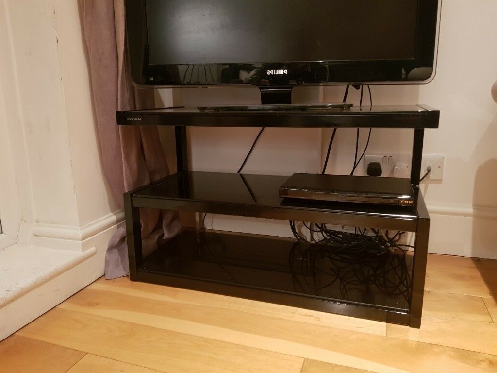 Black Stylish Tv Stand In Glass & Metal (Photo 20 of 20)