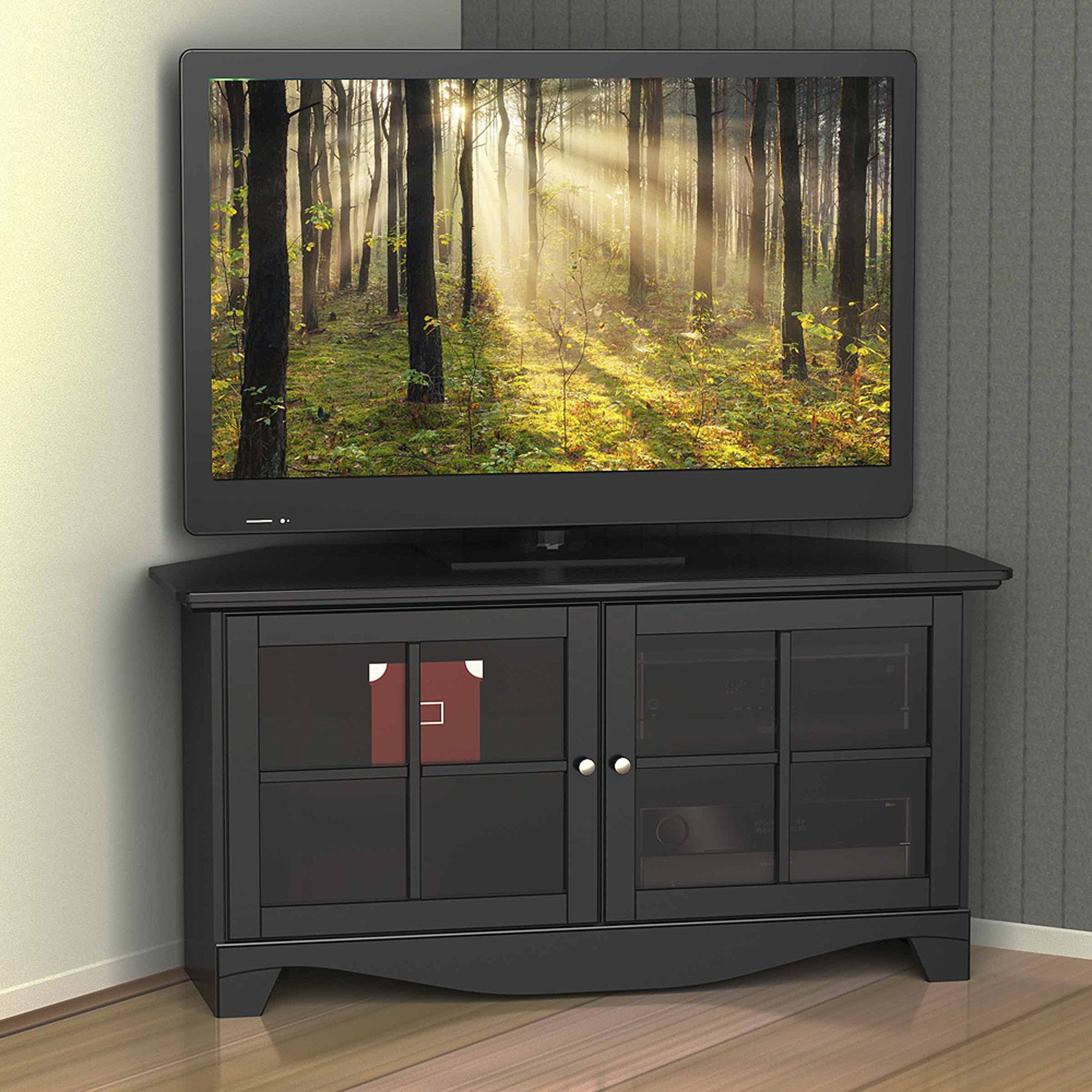 Black Tv Cabinets With Doors Pertaining To Most Current Nexera Pinnacle Black 2 Door Corner Tv Stand For Tvs Up To 49 (Photo 12 of 20)