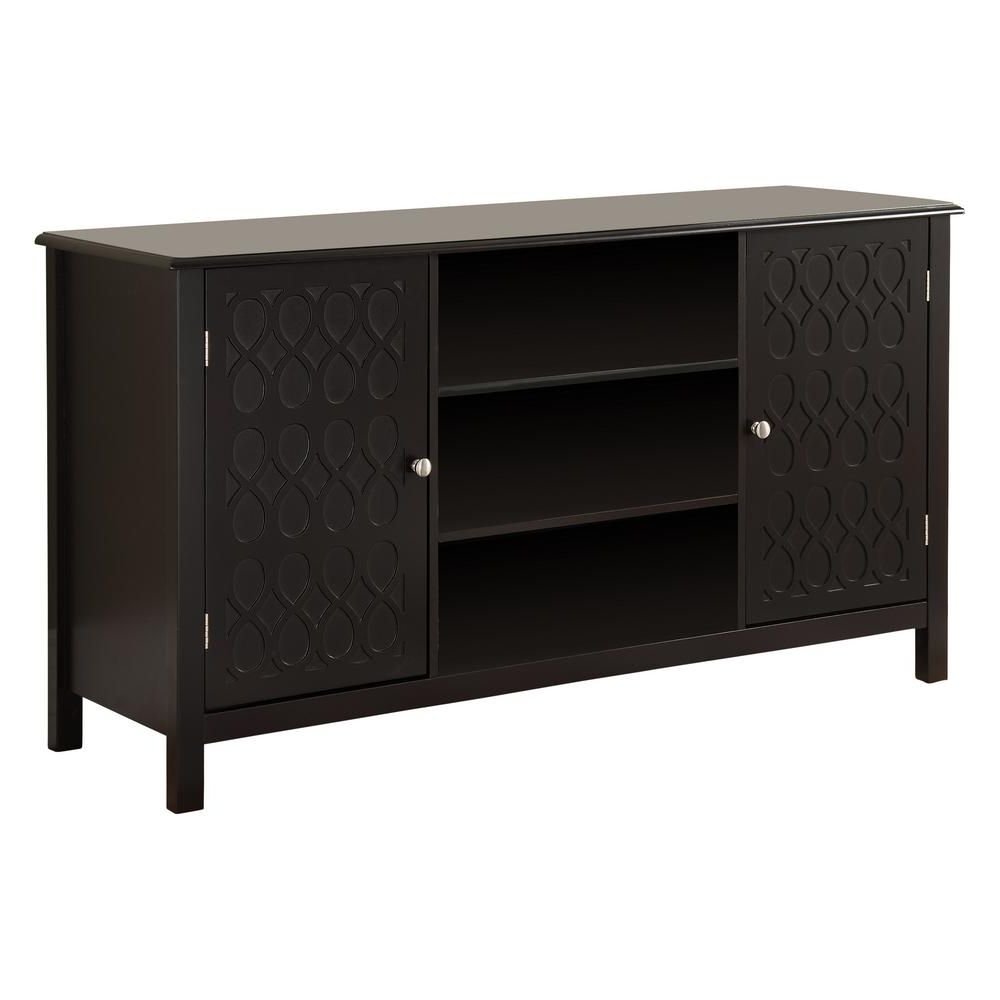 Black Tv Cabinets With Drawers Regarding Most Recently Released Kings Brand Furniture Black Tv Stand With 2 Cabinets And Shelves (Photo 5 of 20)