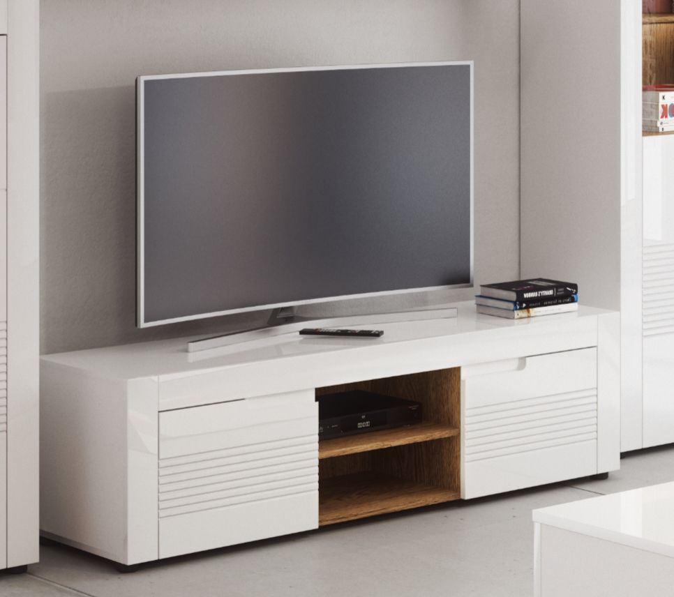 Calvino Tv Cabinet In High Gloss White & Walnut – Furniturefactor.co.uk For Newest Walnut And Black Gloss Tv Units (Photo 8 of 20)